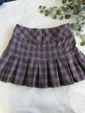 Pleated Plaid Mini Skirt in Gray and Pink by Tangents